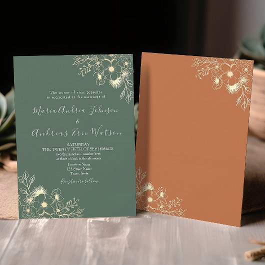 Invitation Mariage Fleurs Terracotta et Vert Olive