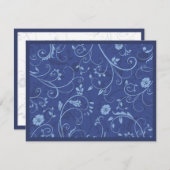 Invitation Mariage Fleurs Tourbillonnantes Cobalt (Devant / Derrière)