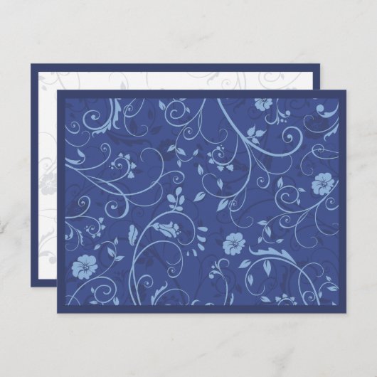 Invitation Mariage Fleurs Tourbillonnantes Cobalt (Devant / Derrière)