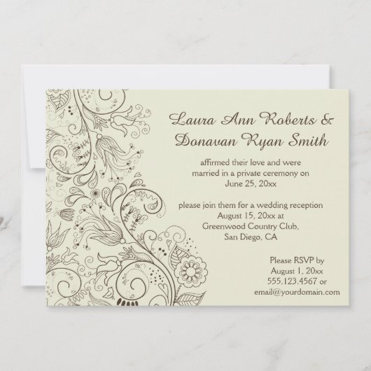 Invitation Mariage Fleurs Tourbillonnées Esquissées en Brun s (Devant)