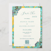 Invitation Mariage Fleurs turquoises Enregistrer la date Code (Devant)