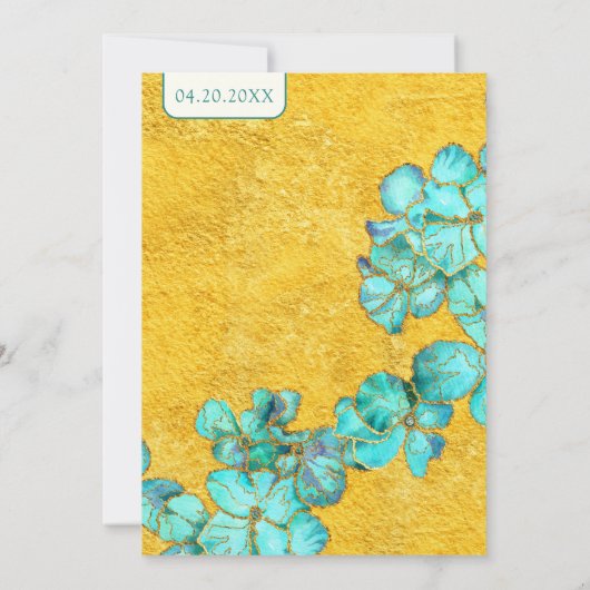 Invitation Mariage Fleurs turquoises Enregistrer la date Code (Dos)