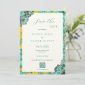 Invitation Mariage Fleurs turquoises Enregistrer la date Code (Debout devant)
