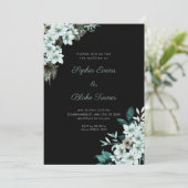 Invitation Mariage Fleurs Vertes Rustiques Bohème Noir (Debout devant)