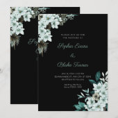 Invitation Mariage Fleurs Vertes Rustiques Bohème Noir (Devant / Derrière)