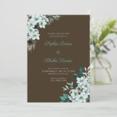 Invitation Mariage Fleurs Vertes Rustiques Bois Brun (Debout devant)
