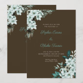 Invitation Mariage Fleurs Vertes Rustiques Bois Brun (Devant / Derrière)