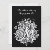 Invitation Mariage Fleurs Vintages en argent et noir (Dos)