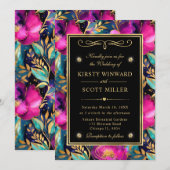 Invitation Mariage Fleurs Violet et Sarcelle Aquarelle (Devant / Derrière)