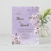 Invitation Mariage Fleurs Violettes Rustique Moderne (Debout devant)