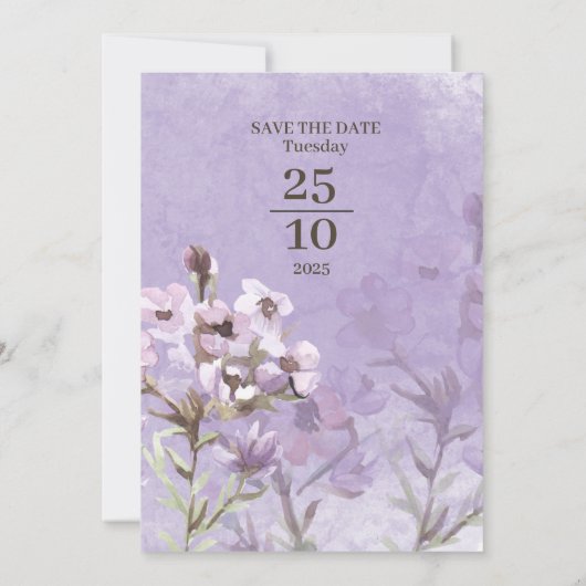 Invitation Mariage Fleurs Violettes Rustique Moderne (Dos)