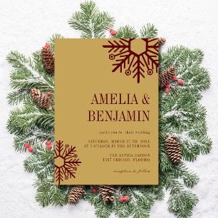 Invitation Mariage Flocon de Neige Simple Bourgogne & Or Anti
