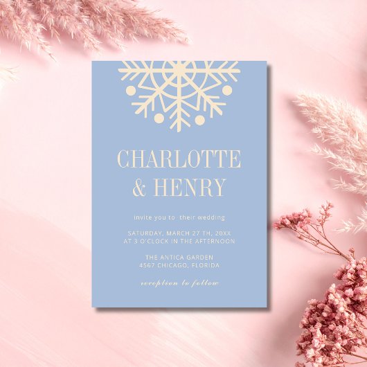 Invitation Mariage Flocon de Neige Simple Champagne et Bleu P