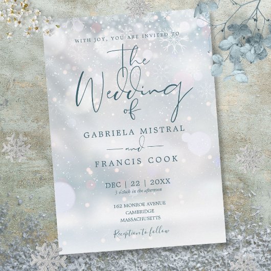 Invitation Mariage Flocons de Neige Script Hiver