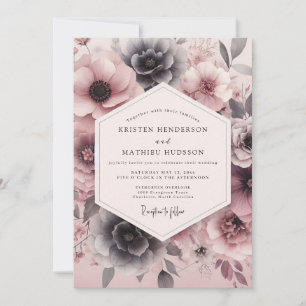 Invitation Mariage Floraison Ardoise Rosée