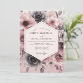 Invitation Mariage Floraison Ardoise Rosée (Debout devant)