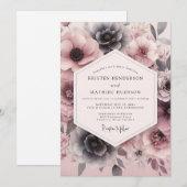Invitation Mariage Floraison Ardoise Rosée (Devant / Derrière)