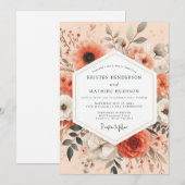 Invitation Mariage Floraison Artistique Corail (Devant / Derrière)