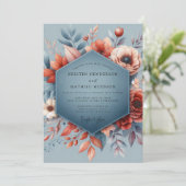 Invitation Mariage Floraison Automnale Bleu Ardoise (Debout devant)