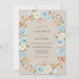 Invitation Mariage Floraison Automnale Bleu Ciel
