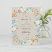 Invitation Mariage Floraison Automnale Bleu Ciel (Debout devant)