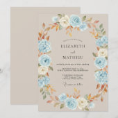 Invitation Mariage Floraison Automnale Bleu Ciel (Devant / Derrière)