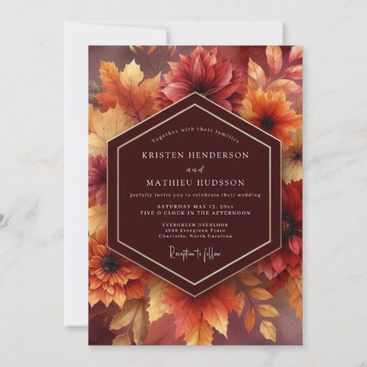 Invitation Mariage Floraison Automnale Bourgogne (Devant)