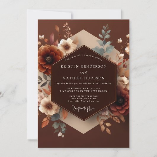 Invitation Mariage Floraison Automnale Brun (Devant)