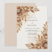 Invitation Mariage Floraison Automnale Marron (Devant / Derrière)