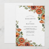 Invitation Mariage Floraison Automnale Orange Brûlé (Devant / Derrière)