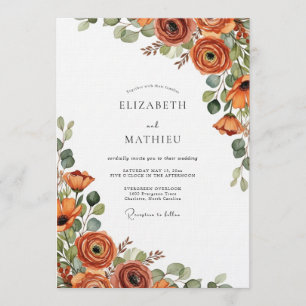 Invitation Mariage Floraison Automnale Orange Brûlé