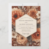 Invitation Mariage Floraison Automnale Orange Brûlé (Devant)