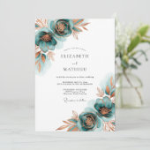 Invitation Mariage Floraison Automnale Sarcelle (Debout devant)