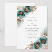 Invitation Mariage Floraison Automnale Sarcelle (Devant / Derrière)