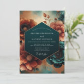 Invitation Mariage Floraison Automnale Sarcelle (Debout devant)