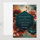 Invitation Mariage Floraison Automnale Sarcelle (Devant / Derrière)