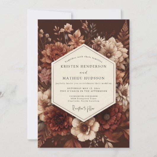 Invitation Mariage Floraison Baroque Écarlate (Devant)