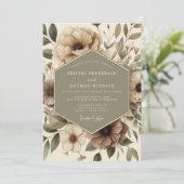 Invitation Mariage Floraison Botanique Beige (Debout devant)