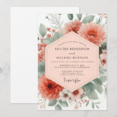 Invitation Mariage Floraison Botanique Corail (Devant / Derrière)
