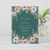 Invitation Mariage Floraison Botanique Corail Lavande (Debout devant)
