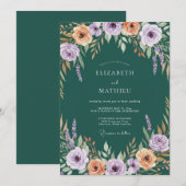 Invitation Mariage Floraison Botanique Corail Lavande (Devant / Derrière)