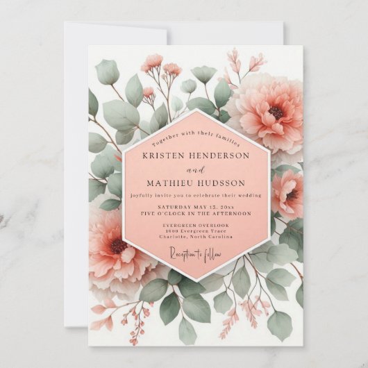 Invitation Mariage Floraison Botanique Corail Rosé (Devant)