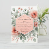 Invitation Mariage Floraison Botanique Corail Rosé (Debout devant)