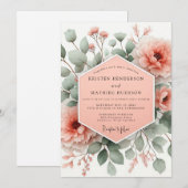 Invitation Mariage Floraison Botanique Corail Rosé (Devant / Derrière)