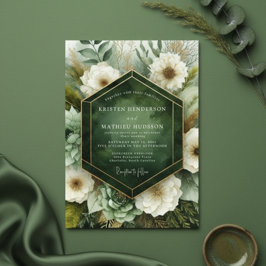 Invitation Mariage Floraison Botanique Émeraude