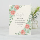 Invitation Mariage Floraison Botanique Menthe Corail (Debout devant)