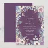 Invitation Mariage Floraison Botanique Mystique Prune (Devant / Derrière)