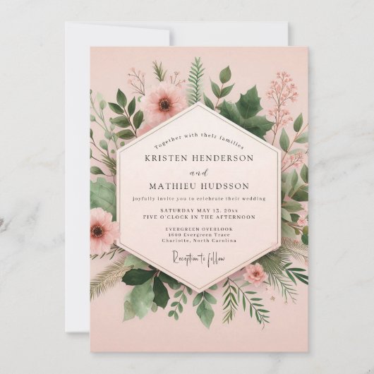 Invitation Mariage Floraison Botanique Rose (Devant)