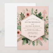 Invitation Mariage Floraison Botanique Rose (Devant / Derrière)
