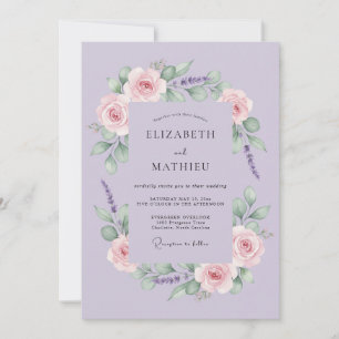 Invitation Mariage Floraison Botanique Rouge Lavande